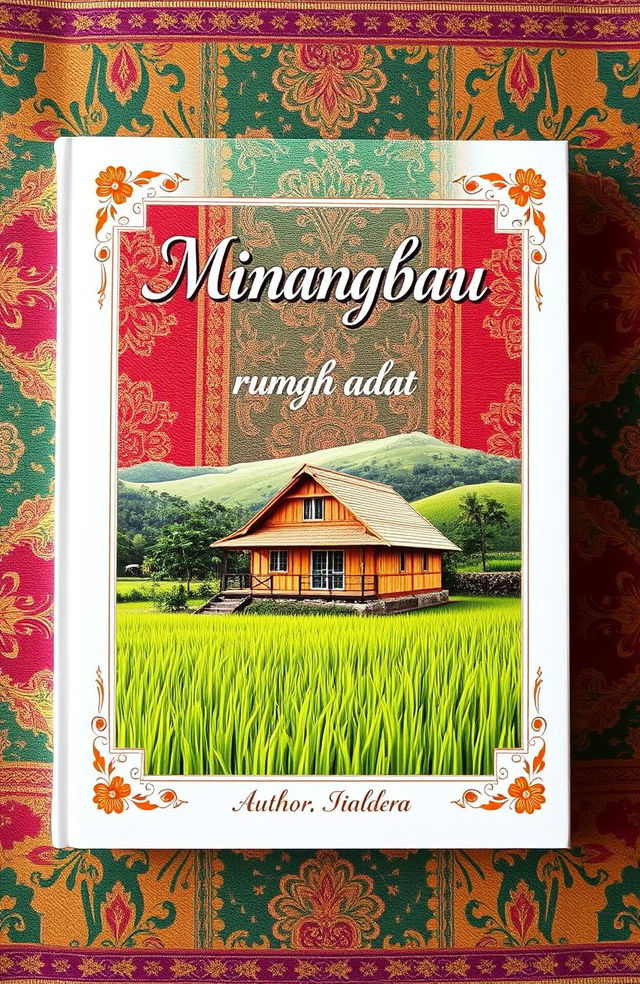 A beautifully designed book cover featuring traditional Minangkabau songket fabric