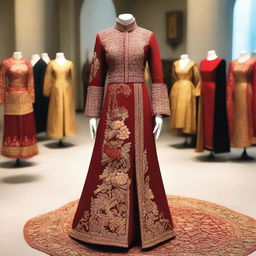 An opulent fashion showcase of historical clothing and traditional garments, highlighting the artistry of skilled hands from different cultures