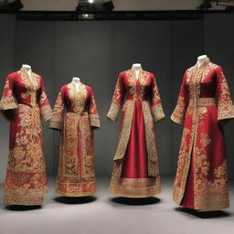 An opulent fashion showcase of historical clothing and traditional garments, highlighting the artistry of skilled hands from different cultures