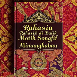 A creative book cover for 'Rahasia di Balik Motif Songket Minangkabau'
