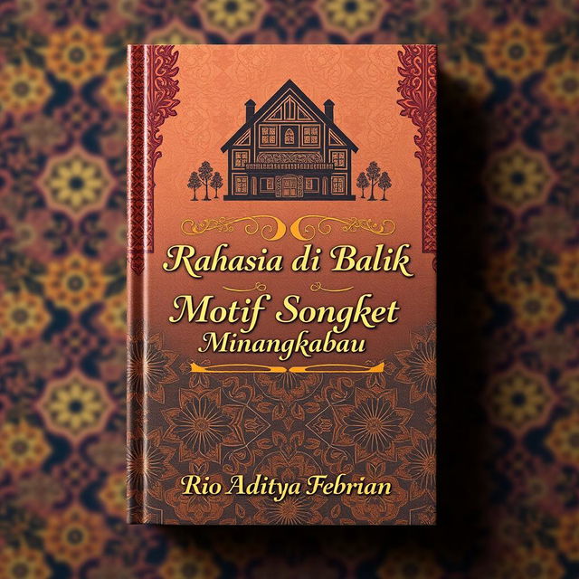 A creative book cover for 'Rahasia di Balik Motif Songket Minangkabau'