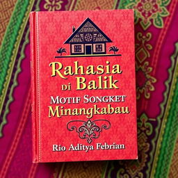 A creative book cover for 'Rahasia di Balik Motif Songket Minangkabau'