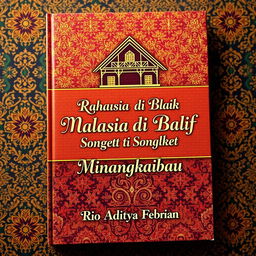 A creative book cover for 'Rahasia di Balik Motif Songket Minangkabau'