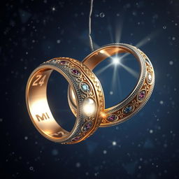 A visually stunning representation of two interconnected rings, crafted with intricate man-made designs