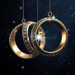 A visually stunning representation of two interconnected rings, crafted with intricate man-made designs