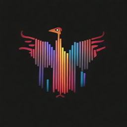 Generate an image of a colorful bird sitting on a black background, with the fire beneath it made of binary code