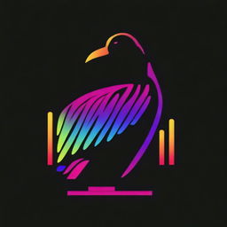 Generate an image of a colorful bird sitting on a black background, with the fire beneath it made of binary code