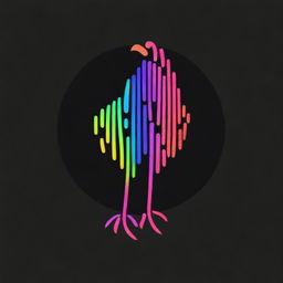 Generate an image of a colorful bird sitting on a black background, with the fire beneath it made of binary code