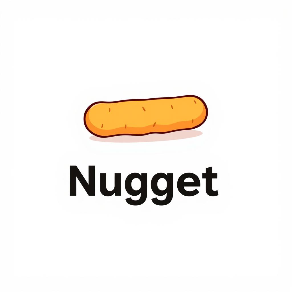 A clean and simple 2D logo design featuring a single long cylinder-shaped chicken nugget, rendered in a cartoon style