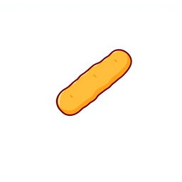 A clean and simple 2D logo design featuring a single long cylinder-shaped chicken nugget, rendered in a cartoon style