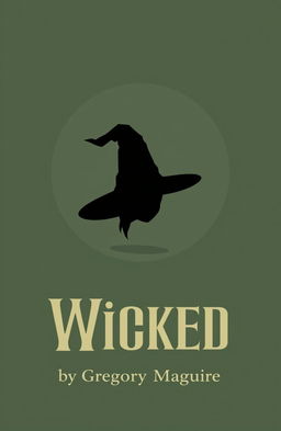 A minimalist book cover design for 'Wicked' by Gregory Maguire featuring a muted, dark green background to symbolize the Wicked Witch's iconic color