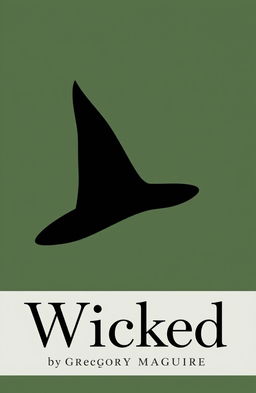 A minimalist book cover design for 'Wicked' by Gregory Maguire featuring a muted, dark green background to symbolize the Wicked Witch's iconic color