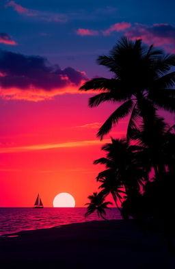 A radiant sunset over a tranquil ocean, with vibrant orange and pink hues blending seamlessly into deep blue waters