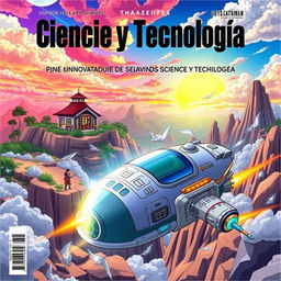 Create a vibrant and dynamic cover for a Science and Technology magazine, featuring elements inspired by the Dragon Ball universe