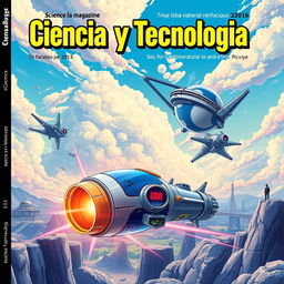 Create a vibrant and dynamic cover for a Science and Technology magazine, featuring elements inspired by the Dragon Ball universe