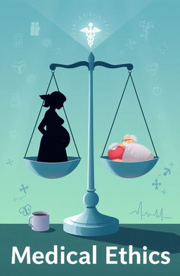 A thought-provoking illustration representing medical ethics, featuring a symbolic representation of abortion and euthanasia