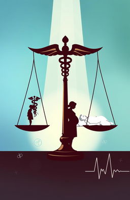 A thought-provoking illustration representing medical ethics, featuring a symbolic representation of abortion and euthanasia