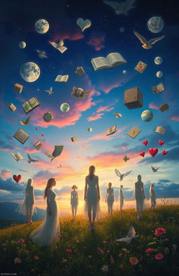 A poignant and imaginative representation of the concept of 'everything we never were', featuring a dreamlike landscape filled with surreal elements symbolizing lost opportunities and untaken paths