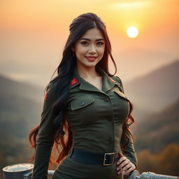A stunning and alluring Chinese female soldier, embodying both beauty and strength