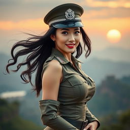 A stunning and alluring Chinese female soldier, embodying both beauty and strength