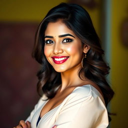 A stunning portrait of a woman inspired by the charm and beauty of Samantha Ruth Prabhu, showcasing her graceful posture and captivating smile