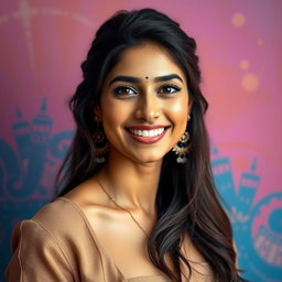 A stunning portrait of a woman inspired by the charm and beauty of Samantha Ruth Prabhu, showcasing her graceful posture and captivating smile