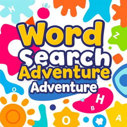 A vibrant and colorful book cover for a word search book, featuring bold typography and a playful design