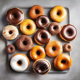 A variety of freshly baked donuts