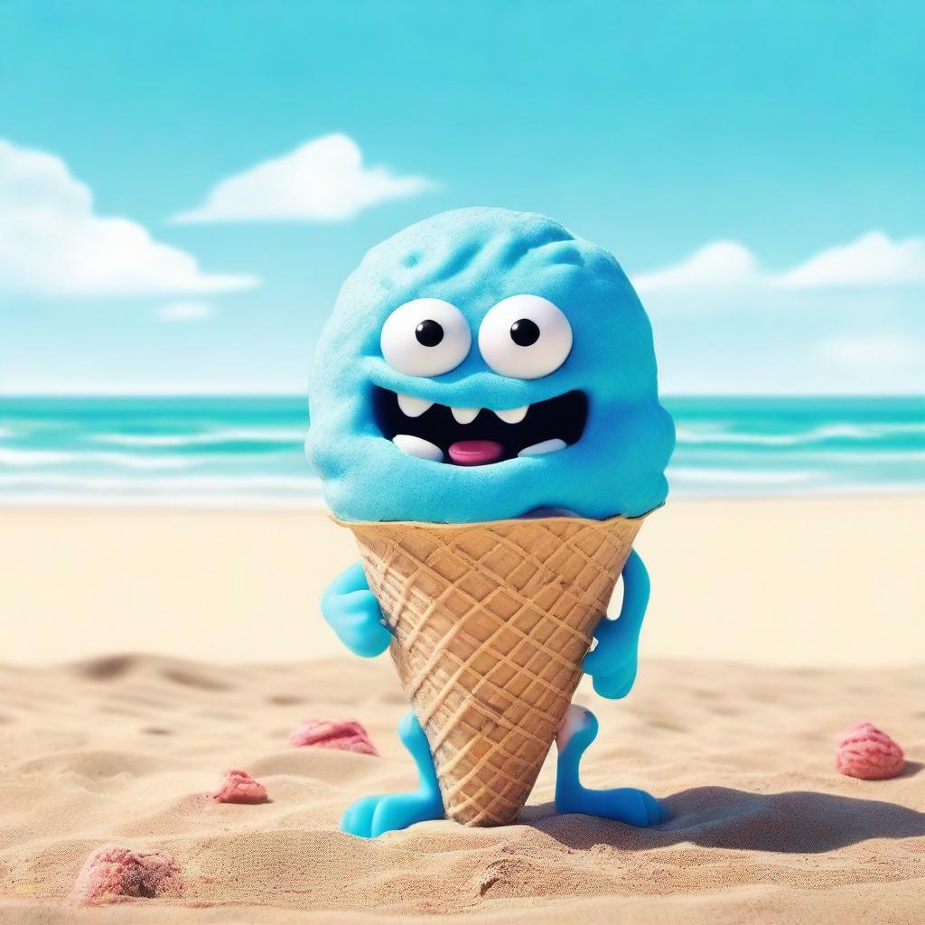 An ice cream monster on a sunny beach