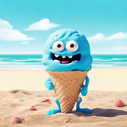 An ice cream monster on a sunny beach