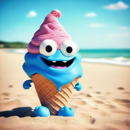 An ice cream monster on a sunny beach