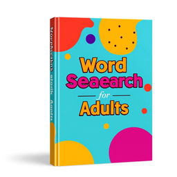 A vibrant and eye-catching book cover for a word search book for adults