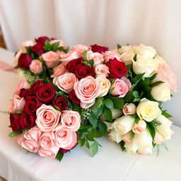 A beautiful arrangement of delicate rose bouquets designed for wedding services