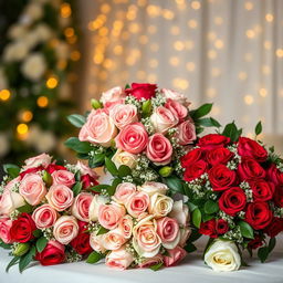 A stunning display of elegant rose bouquets specifically tailored for wedding services