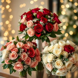 A stunning display of elegant rose bouquets specifically tailored for wedding services