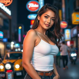 A beautiful Indonesian woman with a curvy figure, embodying an alluring charm