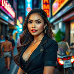 A beautiful Indonesian woman with a curvy figure, embodying an alluring charm