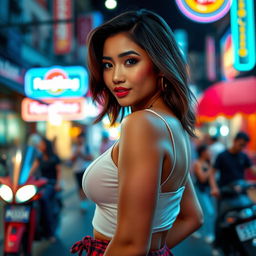 A beautiful Indonesian woman with a curvy figure, embodying an alluring charm