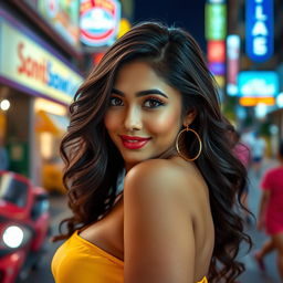 A beautiful Indonesian woman with a curvy figure, exuding an alluring charm