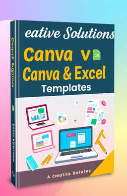 A visually appealing book cover design that features a collection of Canva templates and Excel sheet files