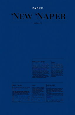 A dark blue newspaper cover featuring bold black lines as a prominent design element, creating a striking contrast