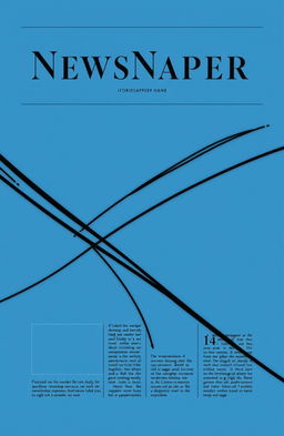 A dark blue newspaper cover featuring bold black lines as a prominent design element, creating a striking contrast