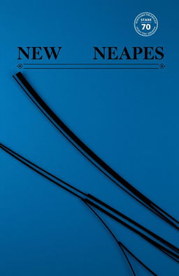 A dark blue newspaper cover featuring bold black lines as a prominent design element, creating a striking contrast