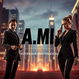 A dynamic scene featuring two secret agents positioned on either side of a dramatic central title: "A
