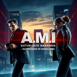 A dynamic scene featuring two secret agents positioned on either side of a dramatic central title: "A
