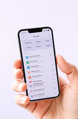 A sleek, modern task management app interface displayed on a smartphone screen