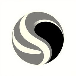 An artistic emblem featuring a modern and sleek design, primarily using shades of grey, black, white, and cream