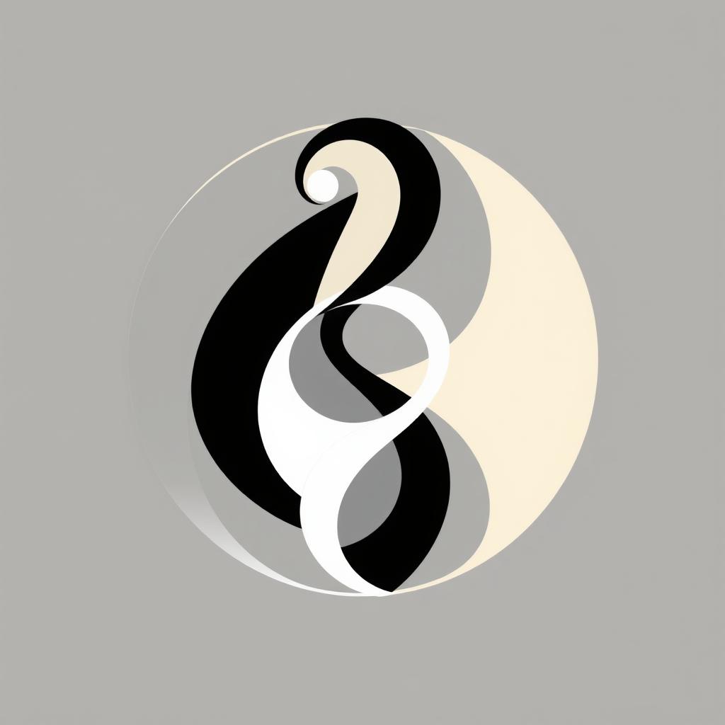 An artistic emblem featuring a modern and sleek design, primarily using shades of grey, black, white, and cream