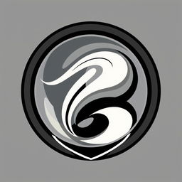 An artistic emblem featuring a modern and sleek design, primarily using shades of grey, black, white, and cream