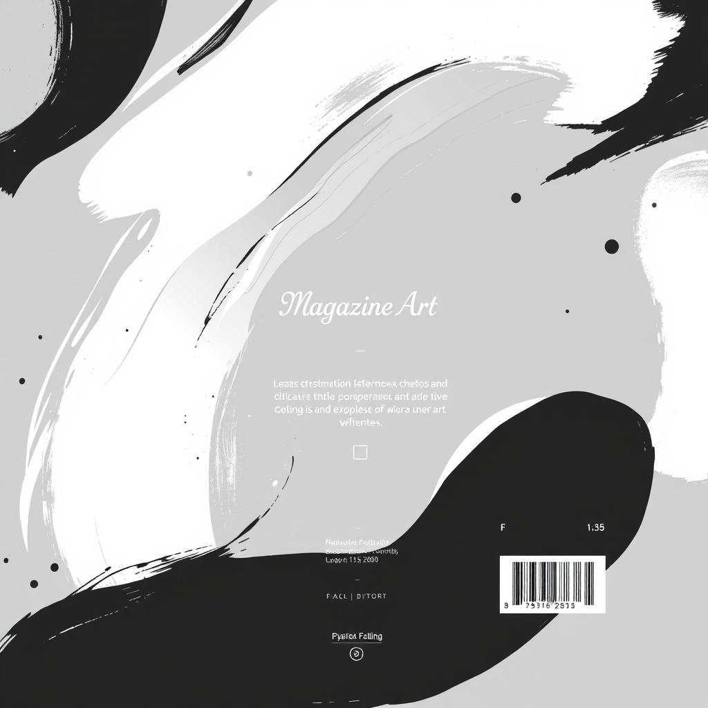 An artistic magazine back cover design featuring a modern aesthetic, prominently using shades of grey, black, white, and cream